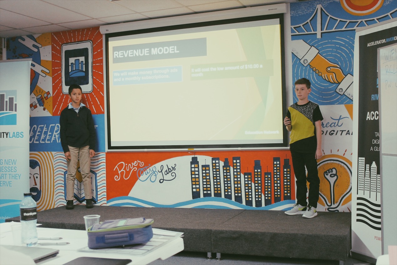 Lemonade Stand Workshop - two boys pitch their startup