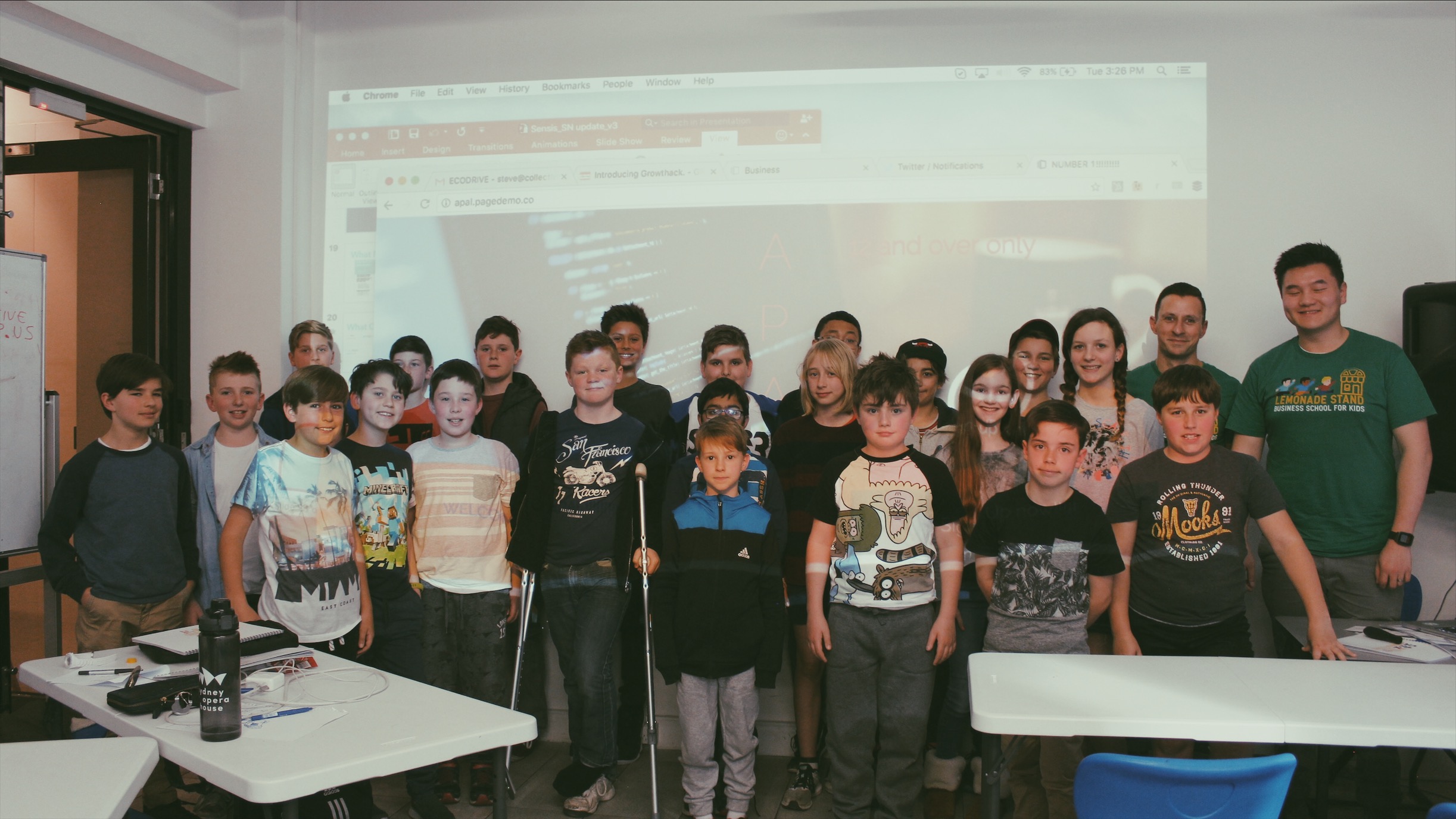 Lemonade Stand Kids Coding: the class poses for a group photo